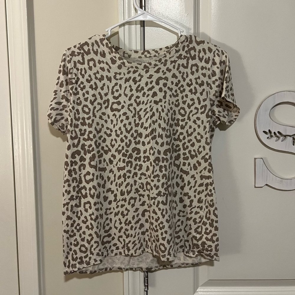Lucky Brand Beige Leopard Print Short Sleeve Top